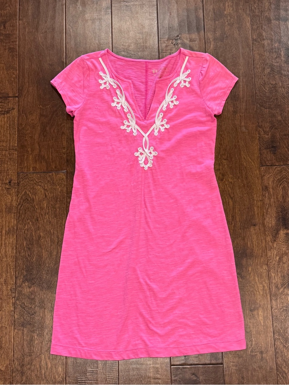 Lilly Pulitzer Slip-on Dress Pink White Embroidery Short Sleeve Cotton - XS